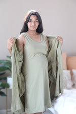 Olive Nursing Nightgown with matching Pregnancy and Postpartum robe.