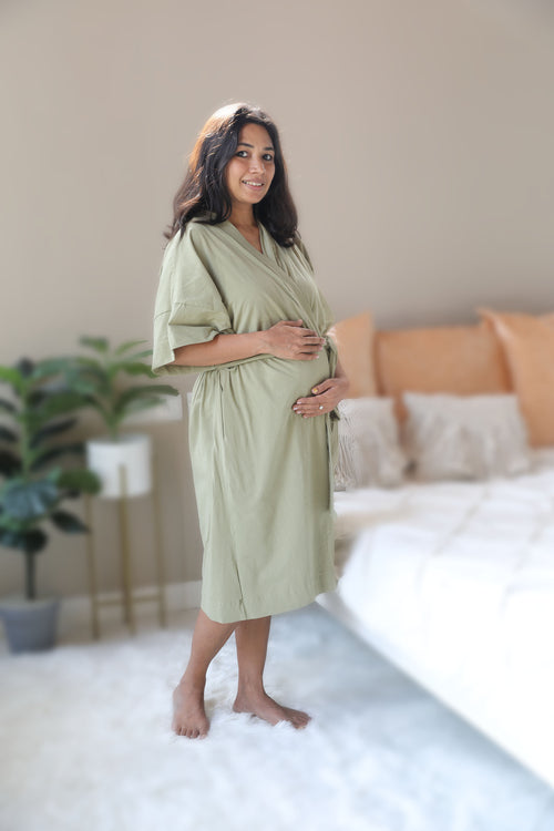Olive Nursing Nightgown with matching Pregnancy and Postpartum robe.