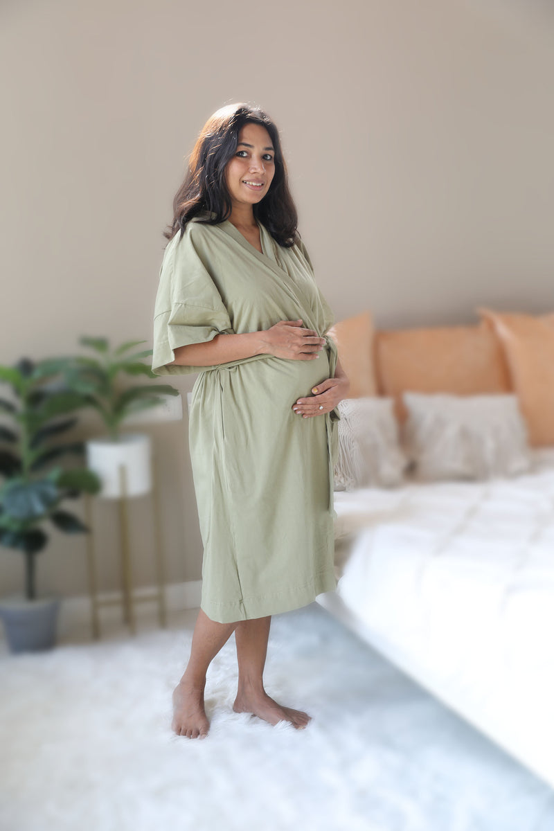 Olive Nursing Nightgown with matching Pregnancy and Postpartum robe.