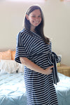 Navy Stripes Robe swaddle personalized hat with matching dad shirt