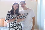 Panda Robe swaddle personalized hat with matching dad shirt