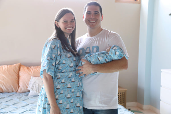 Ships Robe swaddle personalized hat with matching dad shirt