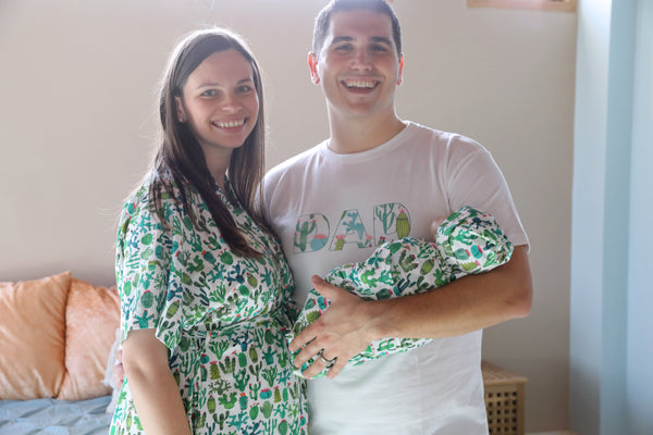 Cactus Robe swaddle personalized hat with matching dad shirt
