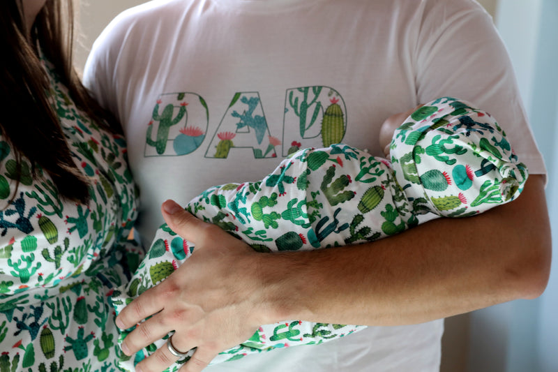 Cactus Robe swaddle personalized hat with matching dad shirt