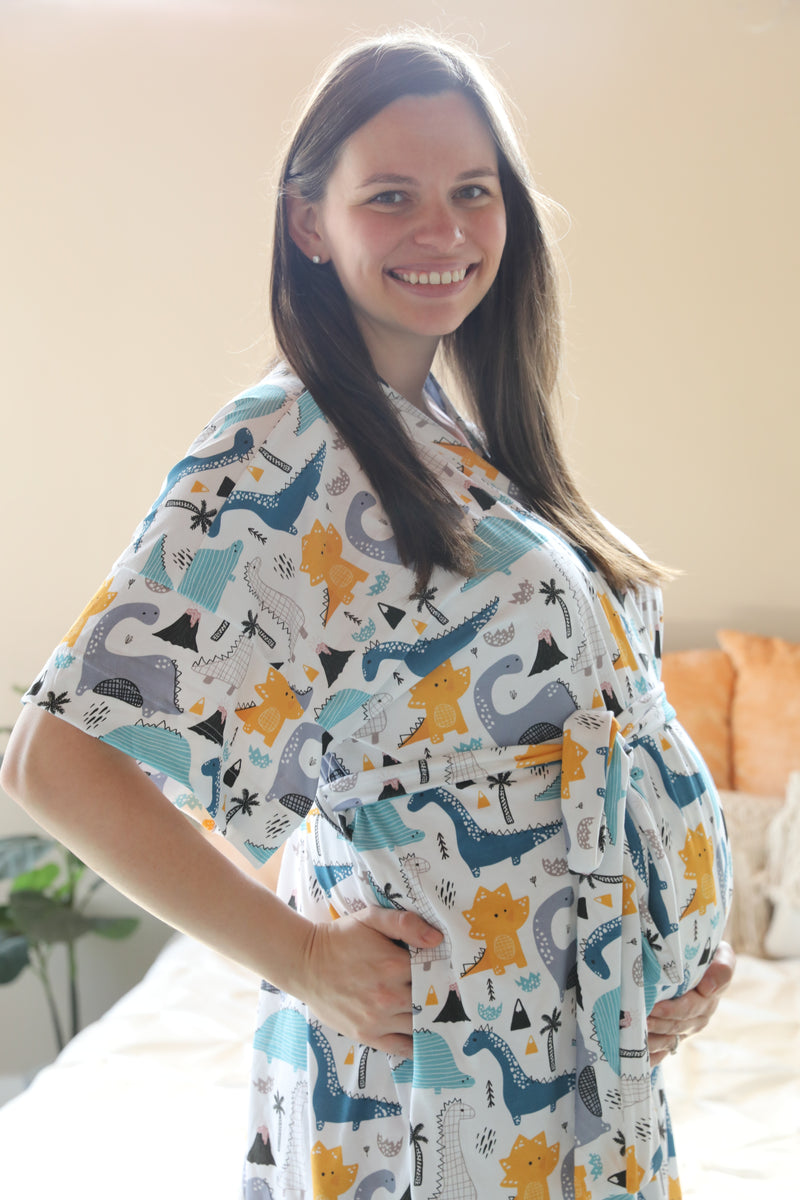 Dino Robe swaddle personalized hat with matching dad shirt