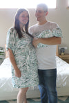 Olive Leaf Robe swaddle personalized hat with matching dad shirt