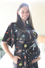 Outer Space Robe swaddle personalized hat with matching dad shirt