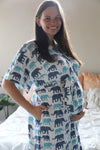 Blue Elephant Robe swaddle personalized hat with matching dad shirt