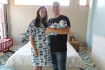 Blue Elephant Robe swaddle personalized hat with matching dad shirt