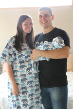 Blue Elephant Robe swaddle personalized hat with matching dad shirt