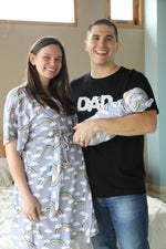 Rainbow Robe swaddle personalized hat with matching dad shirt