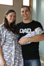 Rainbow Robe swaddle personalized hat with matching dad shirt