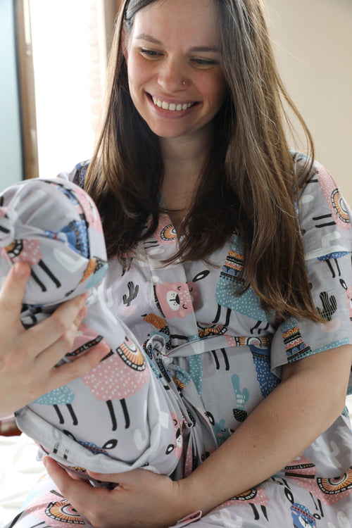 Llama Robe swaddle personalized hat with matching dad shirt