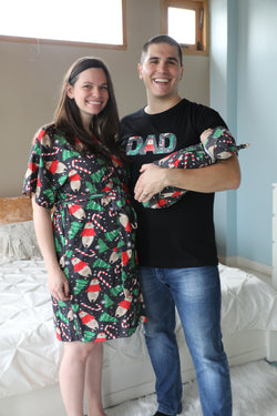 Candycane Robe swaddle personalized hat with matching dad shirt