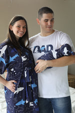 Shark Robe swaddle personalized hat with matching dad shirt