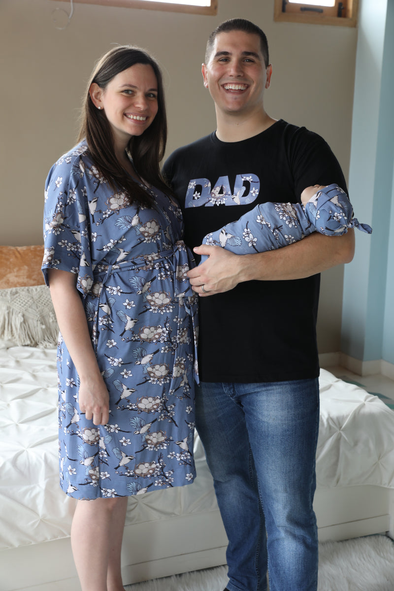 Nest Robe swaddle personalized hat with matching dad shirt
