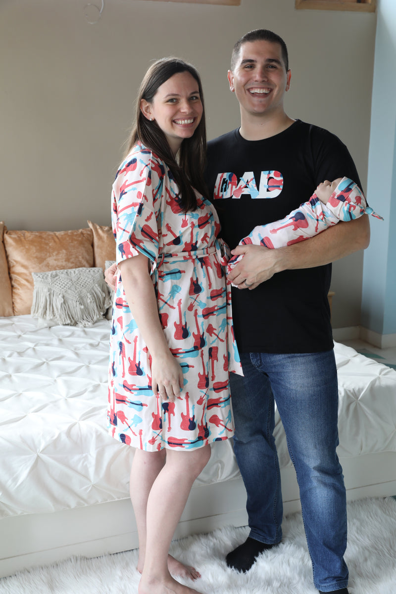 Robe swaddle personalized hat matching dad shirt for music lovers