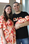 Orange Tie Dye Robe swaddle personalized hat with matching dad shirt