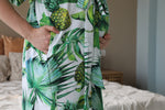 Robe swaddle personalized hat matching dad shirt Tropical theme Pinapple print.