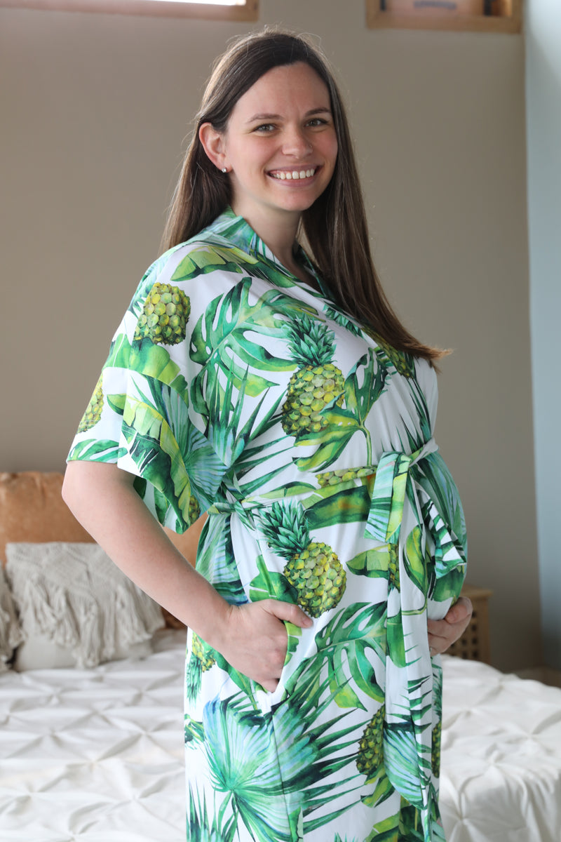 Pineapple Robe swaddle personalized hat with matching dad shirt