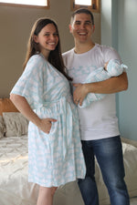 Clouds Robe swaddle personalized hat with matching dad shirt