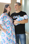 Blue Pink TieDye Robe swaddle personalized hat with matching dad shirt