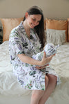 Botanical Robe swaddle personalized hat with matching dad shirt