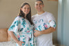 Eucalyptus Robe swaddle personalized hat with matching dad shirt