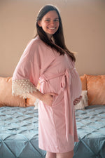 Dusty Pink Robe swaddle personalized hat with matching dad shirt