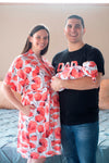 Red Poppy Robe swaddle personalized hat with matching dad shirt