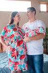 Poppy drop Robe swaddle personalized hat with matching dad shirt