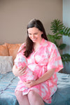 Pink Tie Dye Robe swaddle personalized hat with matching dad shirt