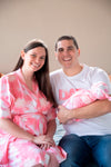 Pink Tie Dye Robe swaddle personalized hat with matching dad shirt