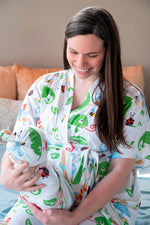 Chameleon Robe swaddle personalized hat with matching dad shirt
