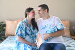 Marble Robe swaddle personalized hat with matching dad shirt