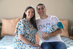 Teal Feathers Robe swaddle personalized hat with matching dad shirt