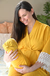 Yellow Robe swaddle personalized hat with matching dad shirt