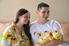 Sunflower Robe swaddle personalized hat with matching dad shirt