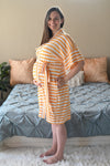 Yellow Stripes Robe swaddle personalized hat with matching dad shirt