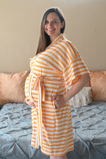 Yellow Stripes Robe swaddle personalized hat with matching dad shirt