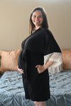 Solid Black Robe swaddle personalized hat with matching dad shirt