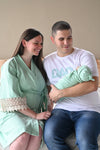 Mint Robe swaddle personalized hat with matching dad shirt