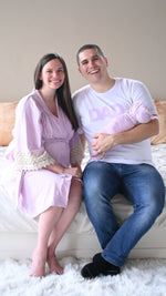Lavender Robe swaddle personalized hat with matching dad shirt
