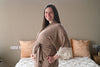 Taupe Robe swaddle personalized hat with matching dad shirt