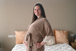 Taupe Robe swaddle personalized hat with matching dad shirt