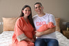 Coral Robe swaddle personalized hat with matching dad shirt