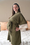 Olive Robe swaddle personalized hat with matching dad shirt