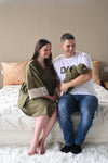 Olive Robe swaddle personalized hat with matching dad shirt