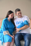 Blue Robe swaddle personalized hat with matching dad shirt