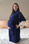 Navy Robe swaddle personalized hat with matching dad shirt